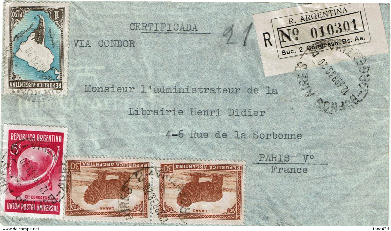 LMON1 - ARGENTINE LETTRE RECOMMANDEE BUENOS AIRES / PARIS 12/4/1939 - Lettres & Documents