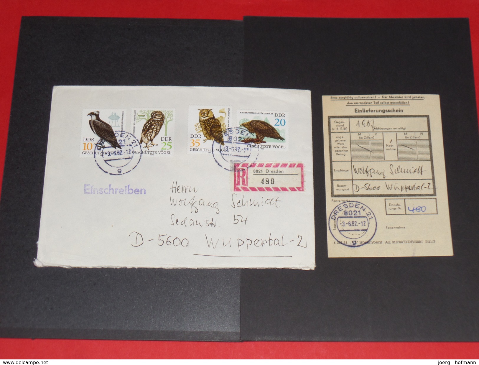 Brief Cover DDR Deutschland Recommande Einschreiben Dresden - Wuppertal 1982 Mit Einlieferungsschein Vögel Vogel Bird Gr - Covers & Documents