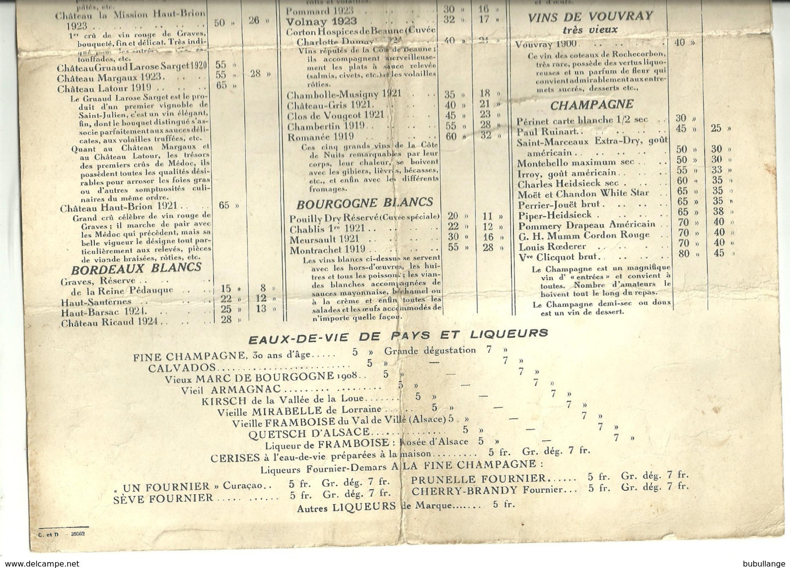 Menu Rötisserie De La Reine Pédauque Paris 2 Février 1930 Une Belle Carte Des Vins Au Verso  27cm X 36cm - Menükarten