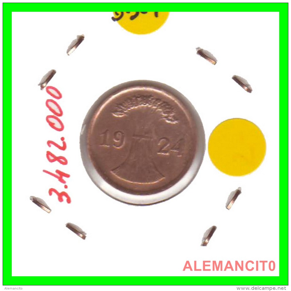 GERMANY - MONEDA DE 2- REICHSPFENNIG AÑO 1924 D  Bronze - 2 Rentenpfennig & 2 Reichspfennig