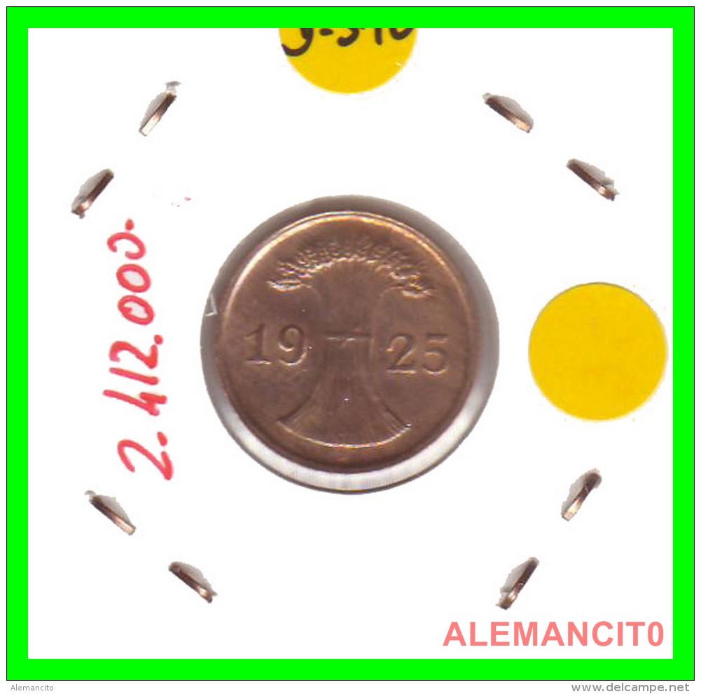 GERMANY - MONEDA DE  2- REICHSPFENNIG AÑO 1925 D  Bronze - 2 Rentenpfennig & 2 Reichspfennig