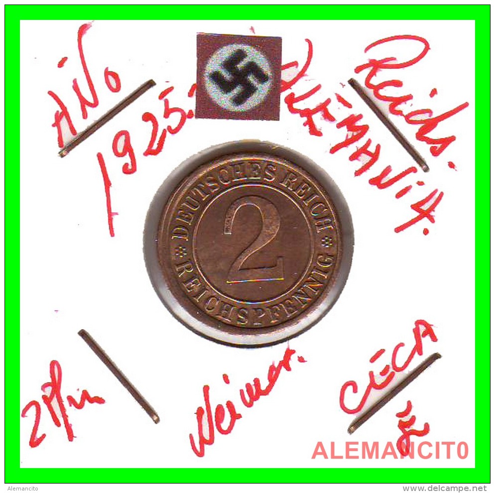 GERMANY - MONEDA DE  2- REICHSPFENNIG AÑO 1925 E  Bronze - 2 Renten- & 2 Reichspfennig