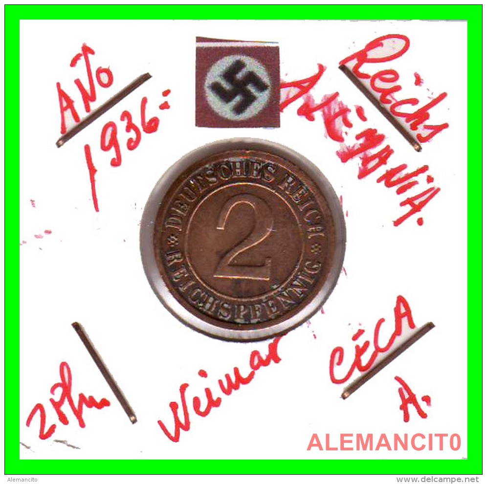 GERMANY - MONEDA DE  2- REICHSPFENNIG AÑO 1936 A  Bronze - 2 Rentenpfennig & 2 Reichspfennig