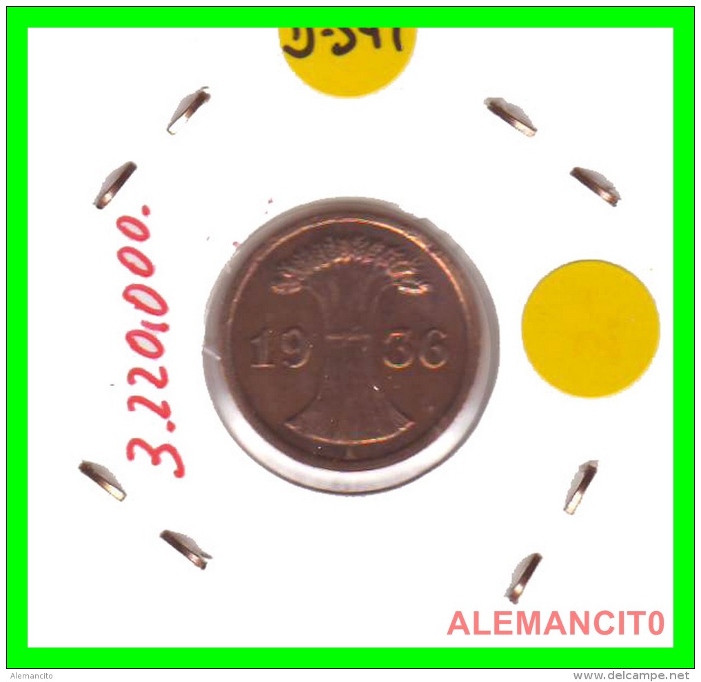 GERMANY - MONEDA DE  2- REICHSPFENNIG AÑO 1936 A  Bronze - 2 Rentenpfennig & 2 Reichspfennig