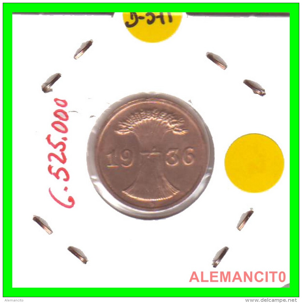 GERMANY - MONEDA DE  2- REICHSPFENNIG AÑO 1936 D  Bronze - 2 Renten- & 2 Reichspfennig