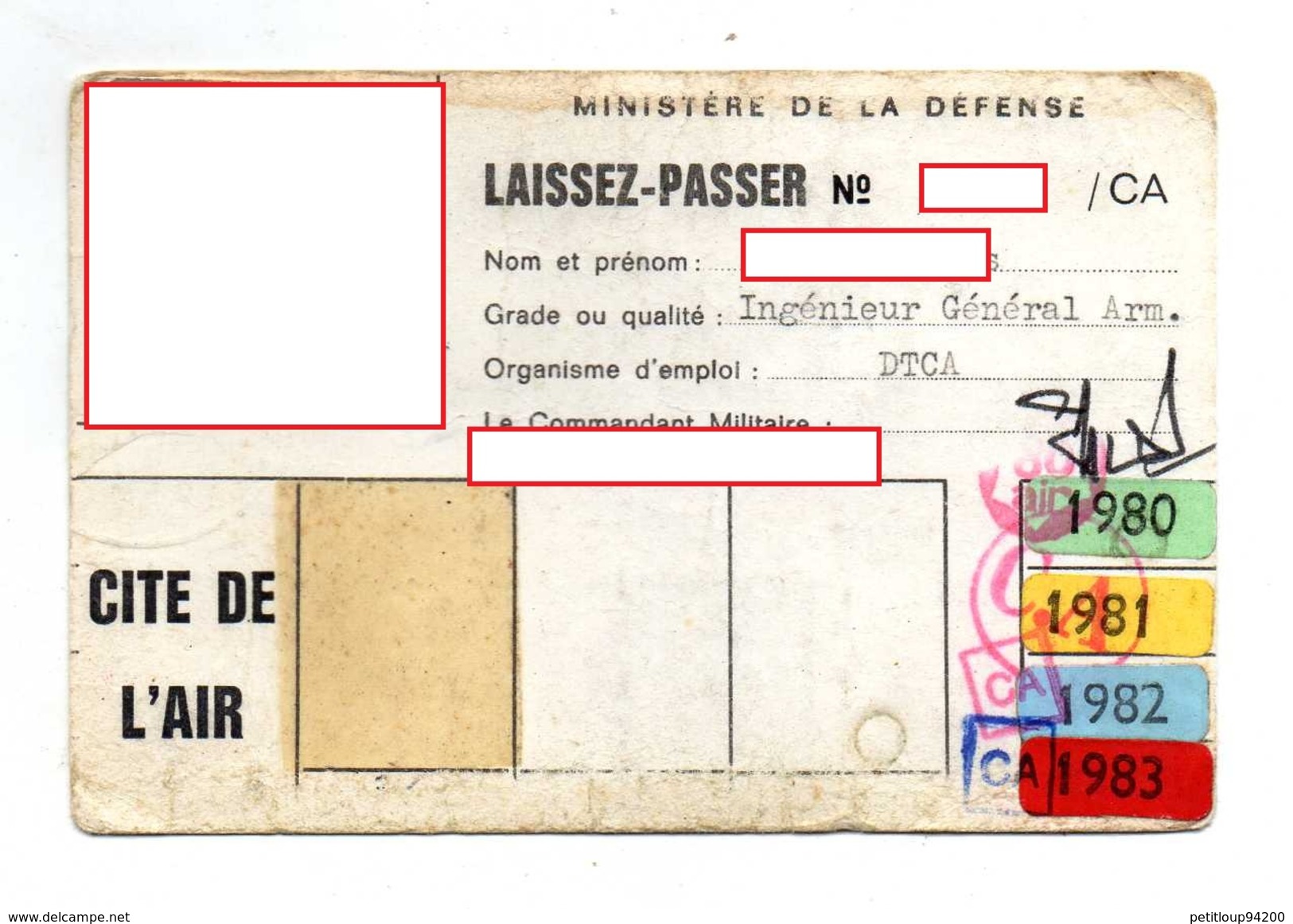 MINISTERE DE LA DEFENSE  CITE DE L'AIR  Laissez Passer - Documenti