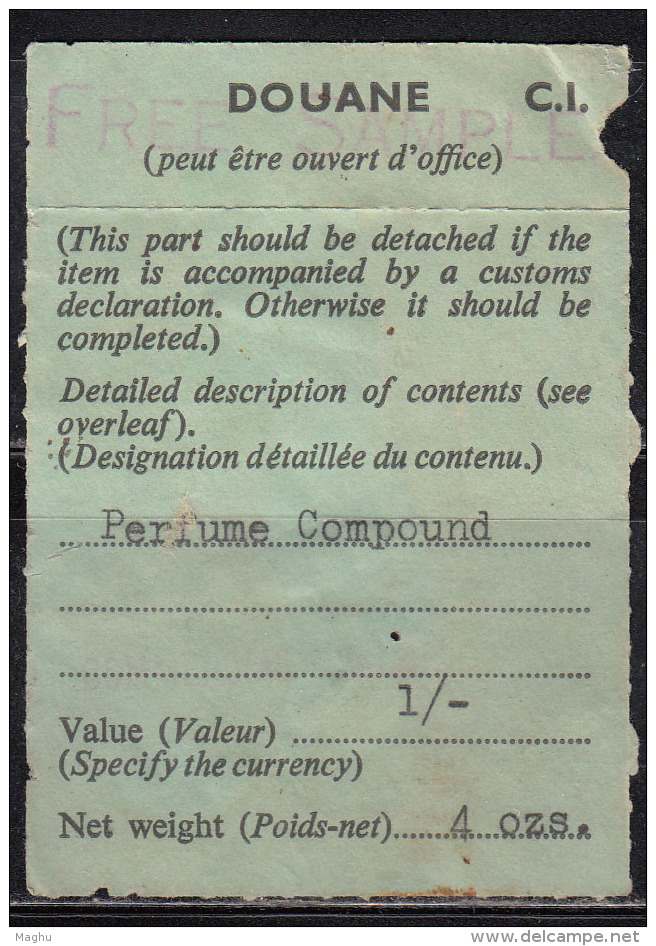 'Perfume Compound',  Douane Customs Duty / Office , 'Free Sample' Bill / Receipt, France Language, French - Parfums & Beauté