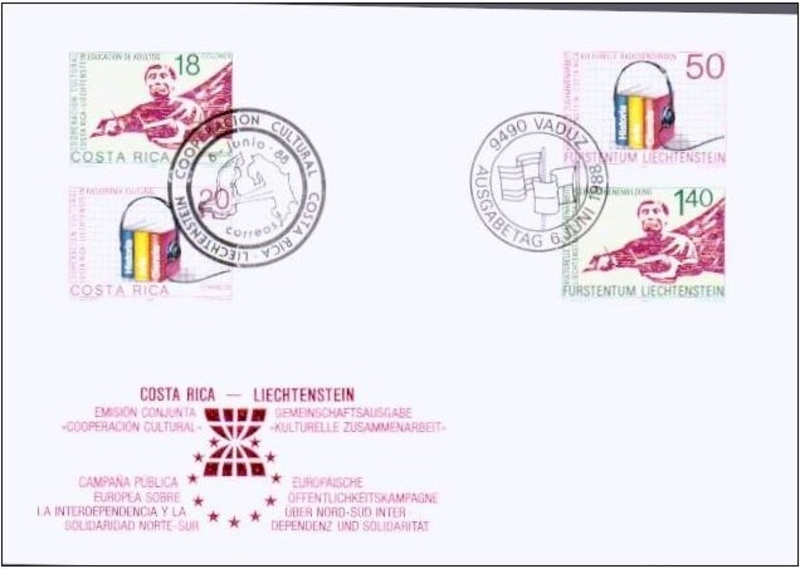 LIECHTENSTEIN - FDC 6.6.1988 Mi #945-946 + COSTA RICA - FDC