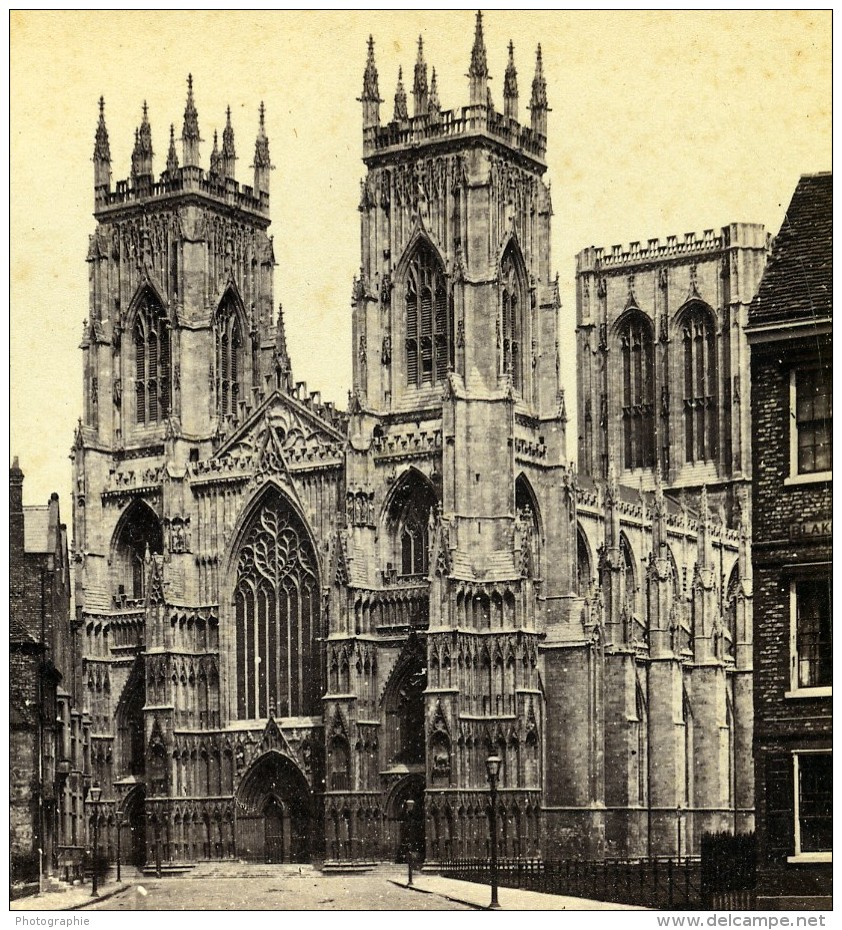 Royaume Uni Yorkshire York Minster Cote Ouest Anciennne Photo Stereo George Willis 1870 - Stereoscopic