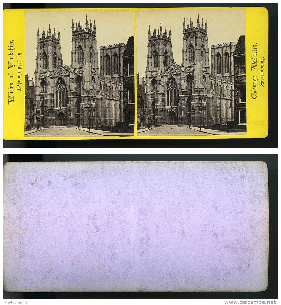 Royaume Uni Yorkshire York Minster Cote Ouest Anciennne Photo Stereo George Willis 1870 - Stereoscopic