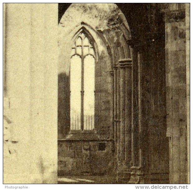 Royaume Uni Scottish Borders Abbaye De Melrose Abbey Ruines Anciennne Photo Stereo 1865 - Stereoscopic