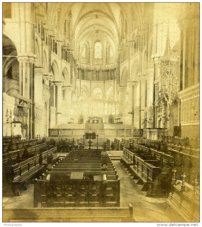 Royaume Uni Canterbury Cathedrale Le Choeur Anciennne Photo Stereo 1865 - Stereoscopic