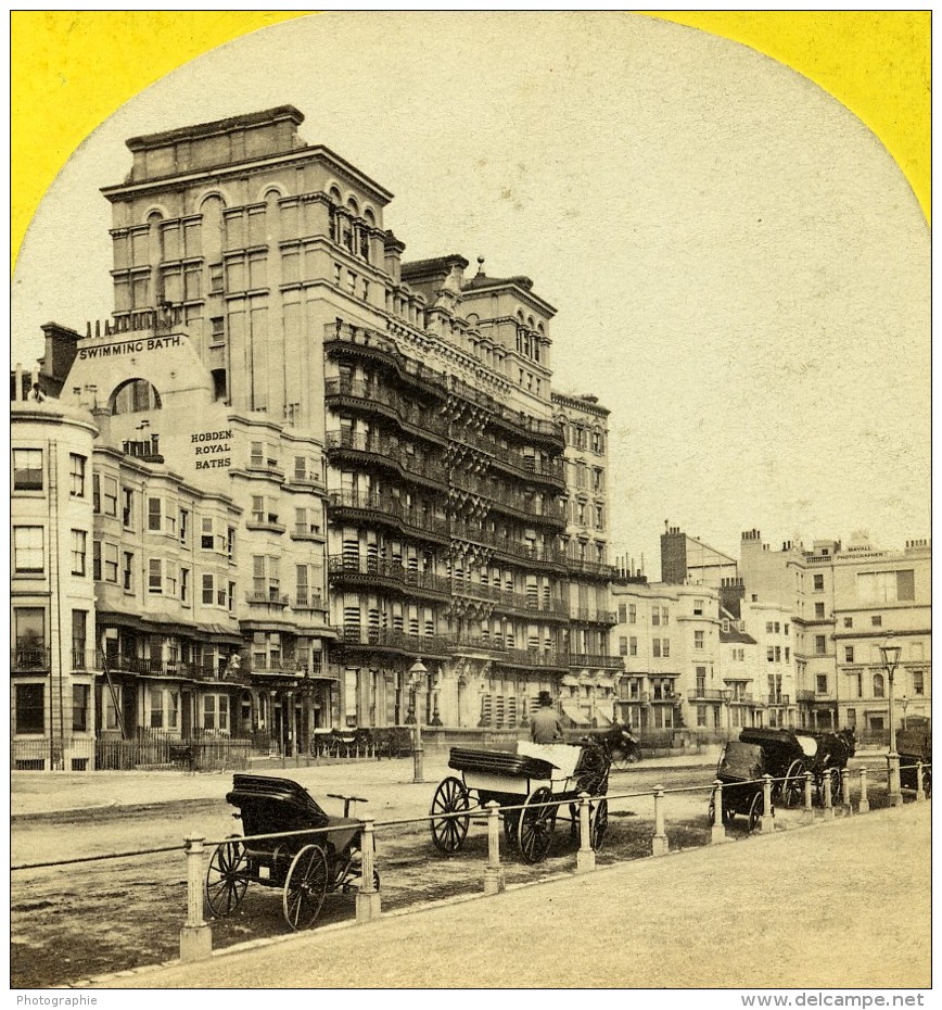 Royaume Uni Sussex Brighton Grand Hotel Front De Mer Anciennne Photo Stereo 1865 - Stereoscopic