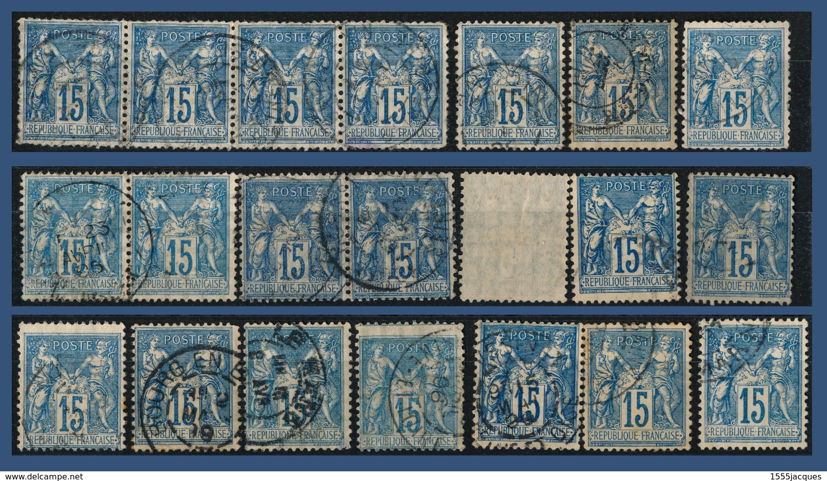 N° 101 X 21 EXEMPLAIRES - GROUPE ALLÉGORIQUE SAGE TYPE II 1894 - DIFFÉRENTS TYPES & NUANCES DONT BANDE DE 4 ET 2 PAIRES - 1876-1898 Sage (Type II)