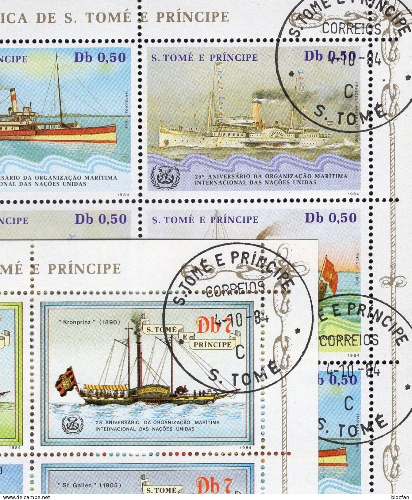 1+3 Schiffe 1984 Sao Tome 912/5+906/8 KB O 30&euro; Segel-Dampfer Gallen Suisse Blocs Ships Sheetlets Bf St.Thomas-Insel - Sao Tome Et Principe