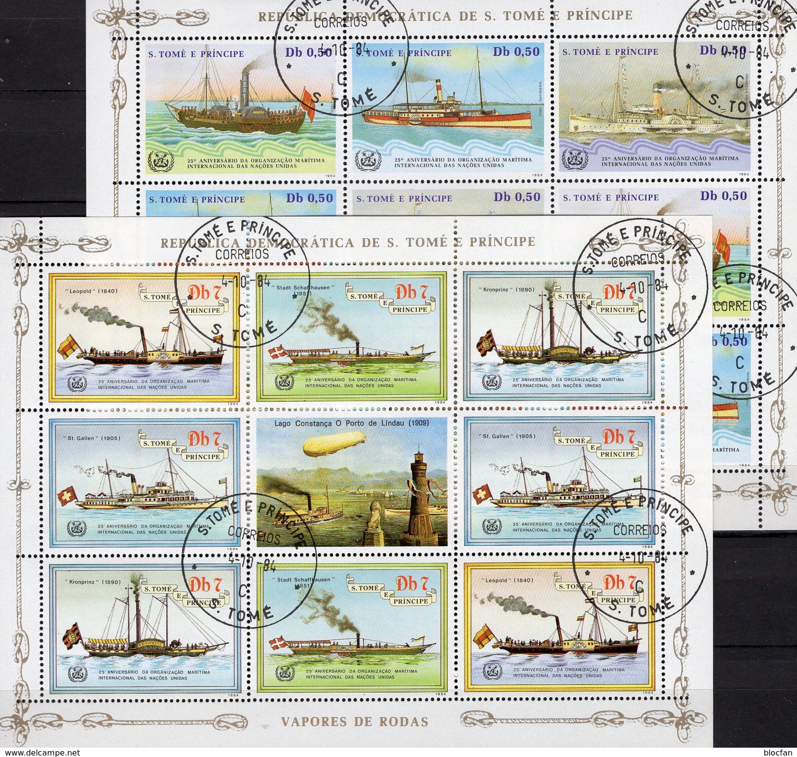 1+3 Schiffe 1984 Sao Tome 912/5+906/8 KB O 30&euro; Segel-Dampfer Gallen Suisse Blocs Ships Sheetlets Bf St.Thomas-Insel - Sao Tome Et Principe