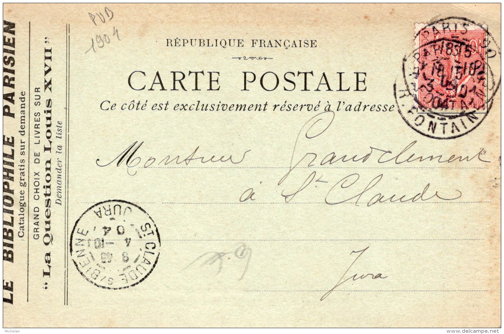 CPA   75  "  CARTE LETTRE  ? "  " LE BIBLIOPHILE PARISIEN, H.DARAGON, 30 , RUE DUPERRE  PARIS-IX---1904 - Paris (09)