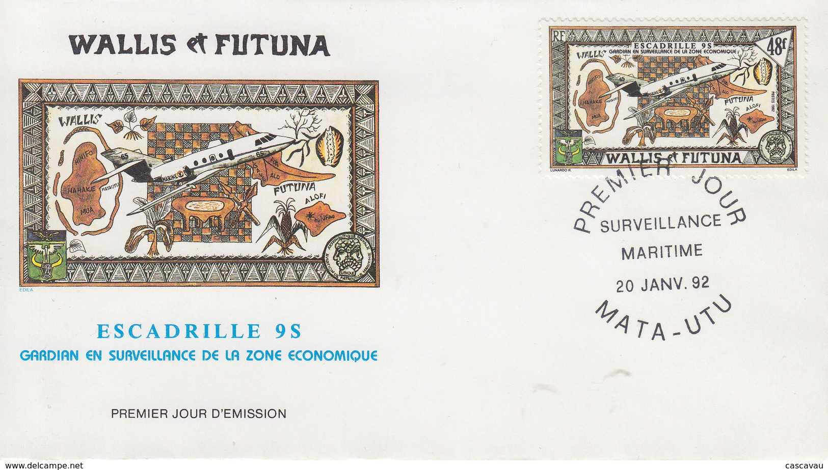 Enveloppe  FDC  1er  Jour   WALLIS  ET  FUTUNA    Surveillance  Maritime  Aérienne    1992 - FDC