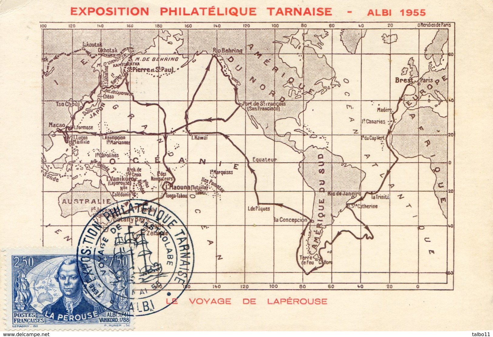 81 Albi - Exposition Philatelique Tarnaise 1955 - Le Voyage De Lapérouse - Carte Maximum 1 Ier Jour - Albi