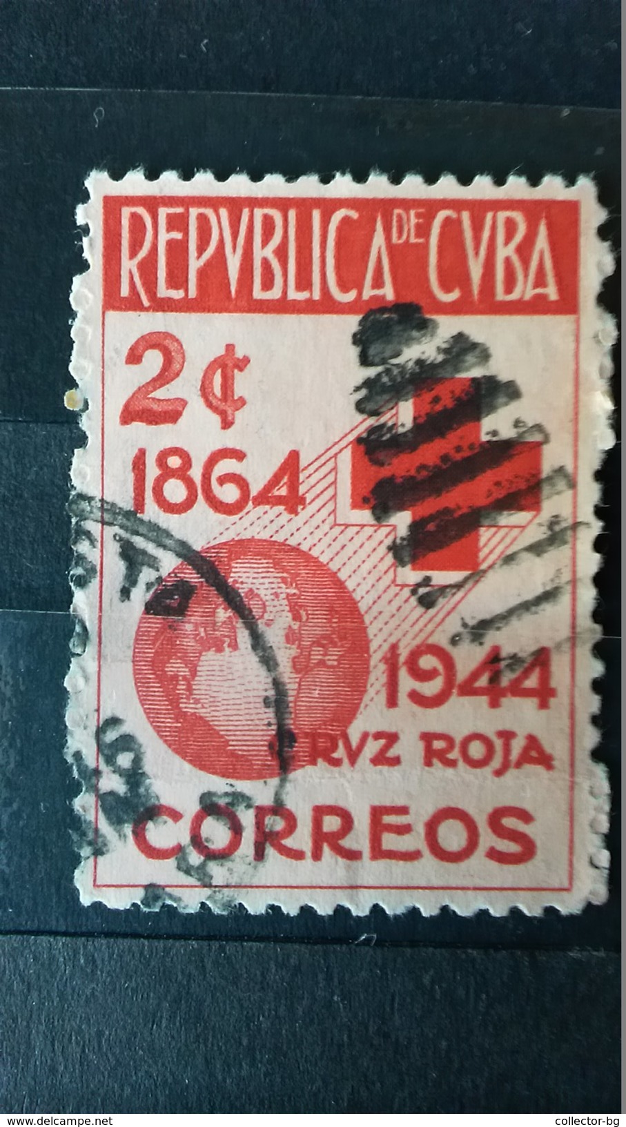 RARE 2C CORREOS CUBA 1944 RED CROSS 1864-1944  USED STAMP TIMBRE - Oblitérés