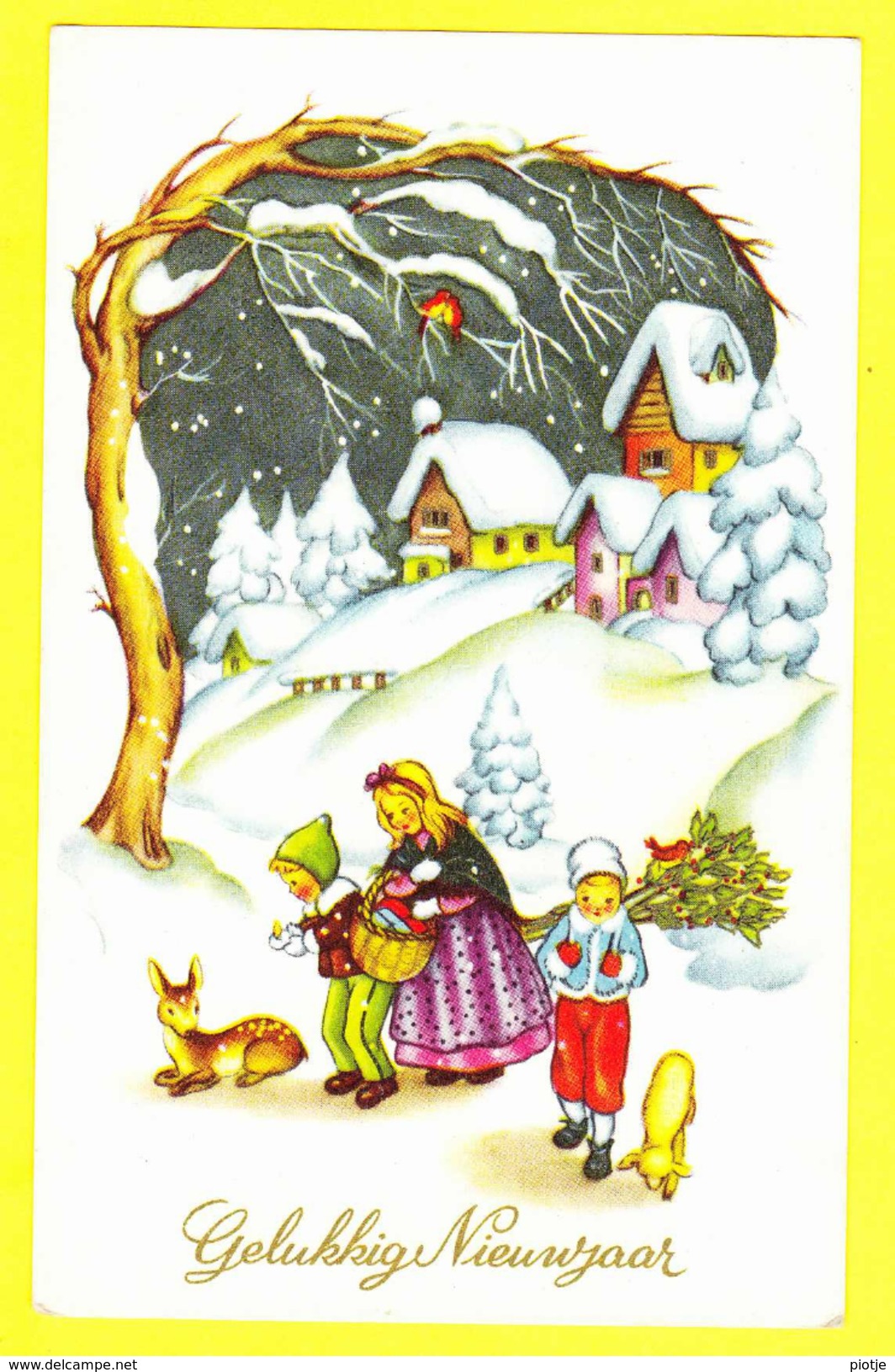 * Fantasie - Fantaisie - Fantasy * (JC) Bonne Année, New Year, Enfant, Child, Kind, Animée, Panier, Snow, Neige - Nouvel An