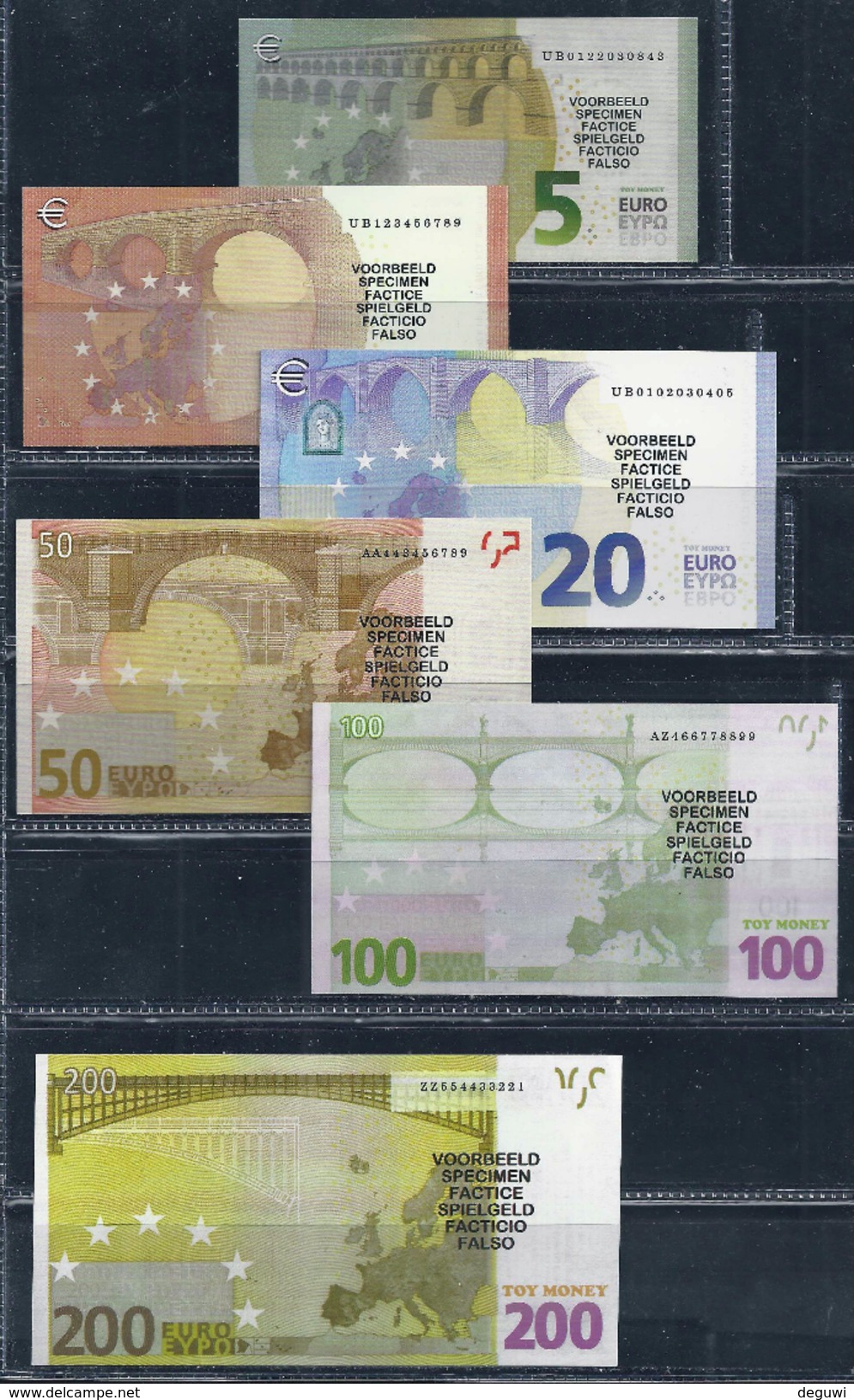 EURO SET "POLLY 5 - 200 &euro;" (Spielgeld, Play Money),  RRR, UNC , 6 Notes Scarce, 200 &euro; = 114 X 60 Mm - Sonstige & Ohne Zuordnung