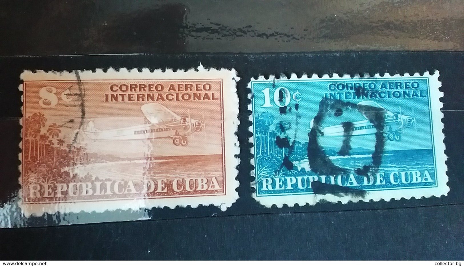 RARE SET LOT 8+10C CORREOS CUBA 1930 AIRPLANE USED STAMP TIMBRE - Oblitérés