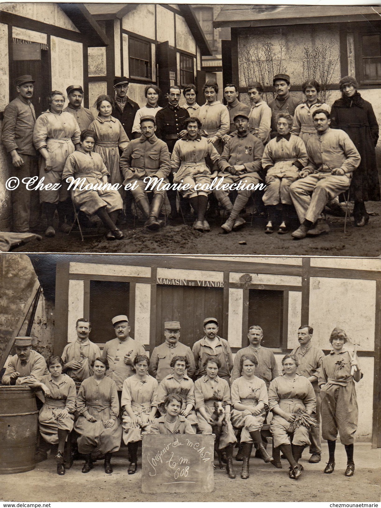 WWI 1918 - PARIS - INTENDANCE - MAGASINS DE VIANDE ET BOIS - 81 281 EMES REGIMENTS - LOT DE 2 CARTES PHOTOS - MILITAIRE - Guerre 1914-18