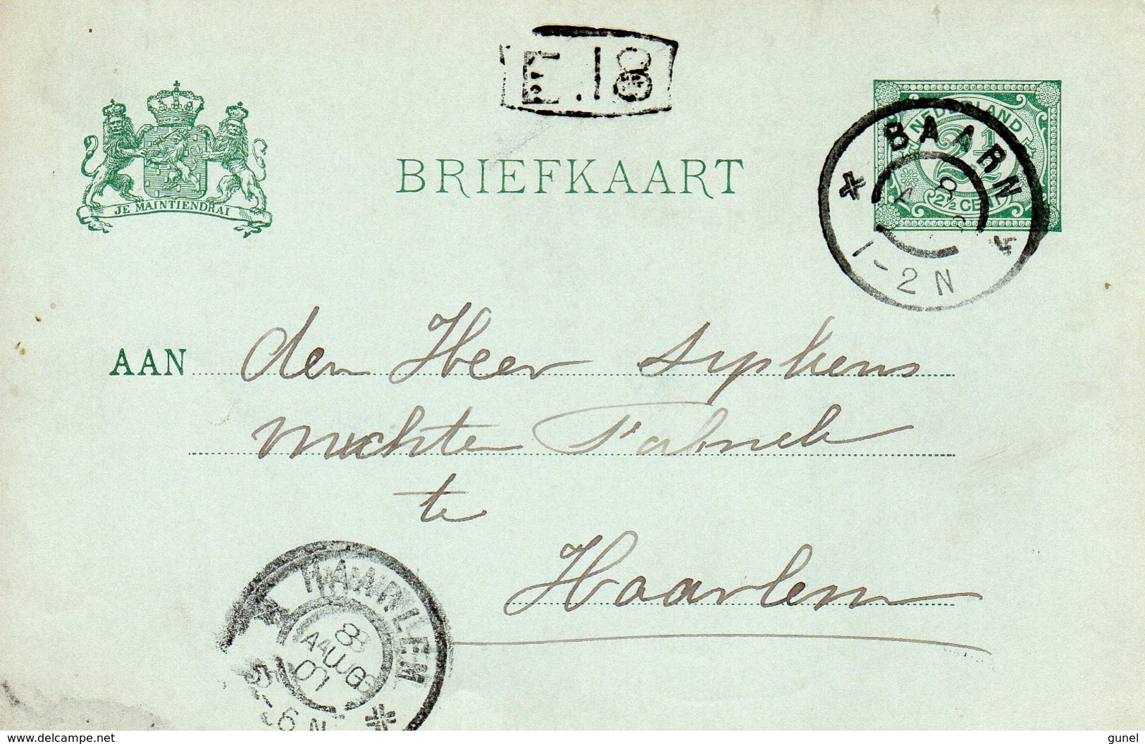 1901 Grootrond BAARN  Op Bk Naar Haarlem - Poststempels/ Marcofilie