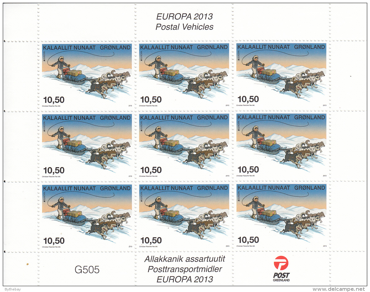 Greenland MNH 2013 Minisheet Of 9 10.50k Dogsled - Postal Vehicles - EUROPA - 2013