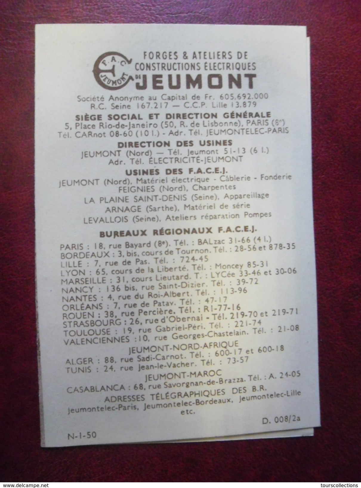 CALENDRIER Miniature Ancien De 1950 Forges Et Ateliers De Constructions électriques De Jeumont Dans Le Nord (59) - Kleinformat : 1901-20