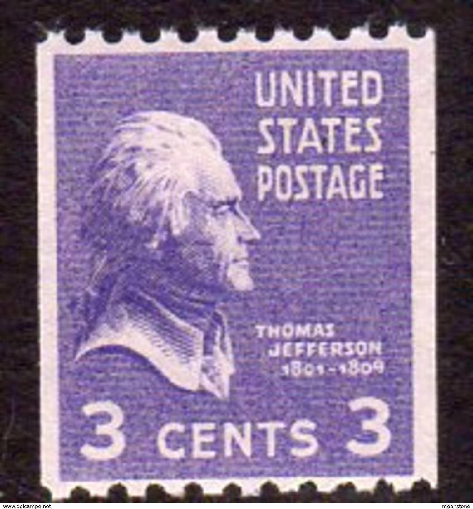 USA 1938-51 Presidential Series 3c Thomas Jefferson Coil Stamp, P.10 X Imperf., MNH (SG 844) - Nuovi