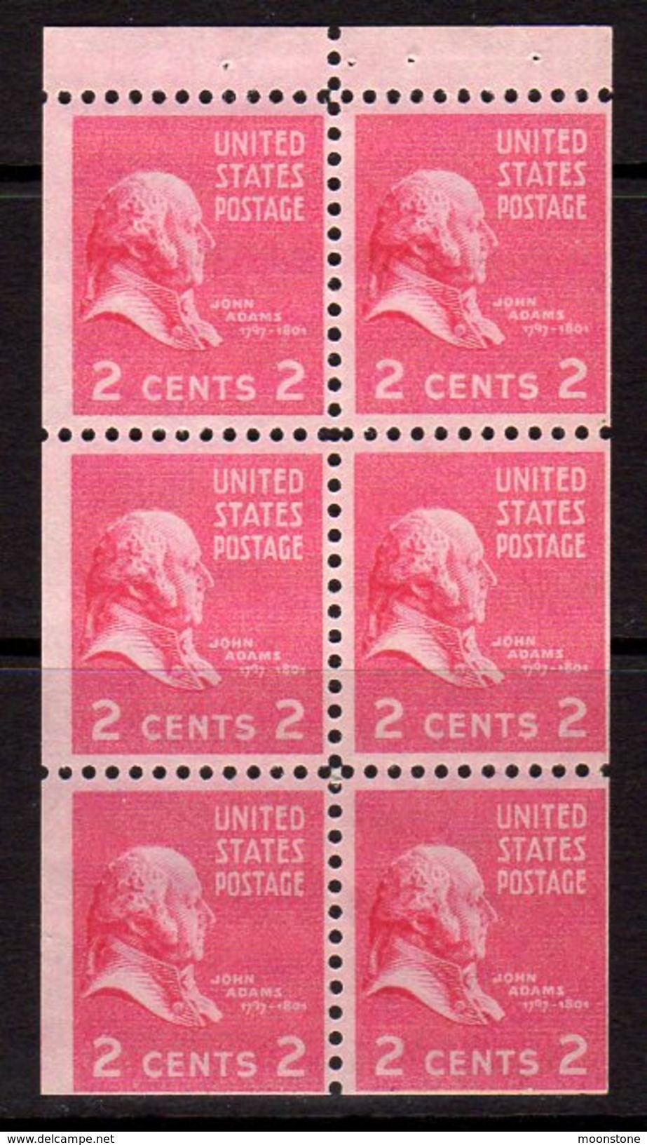 USA 1938-51 Presidential Series 2c John Adams Booklet Pane Of 6, MNH, (SG 802a) - Ungebraucht