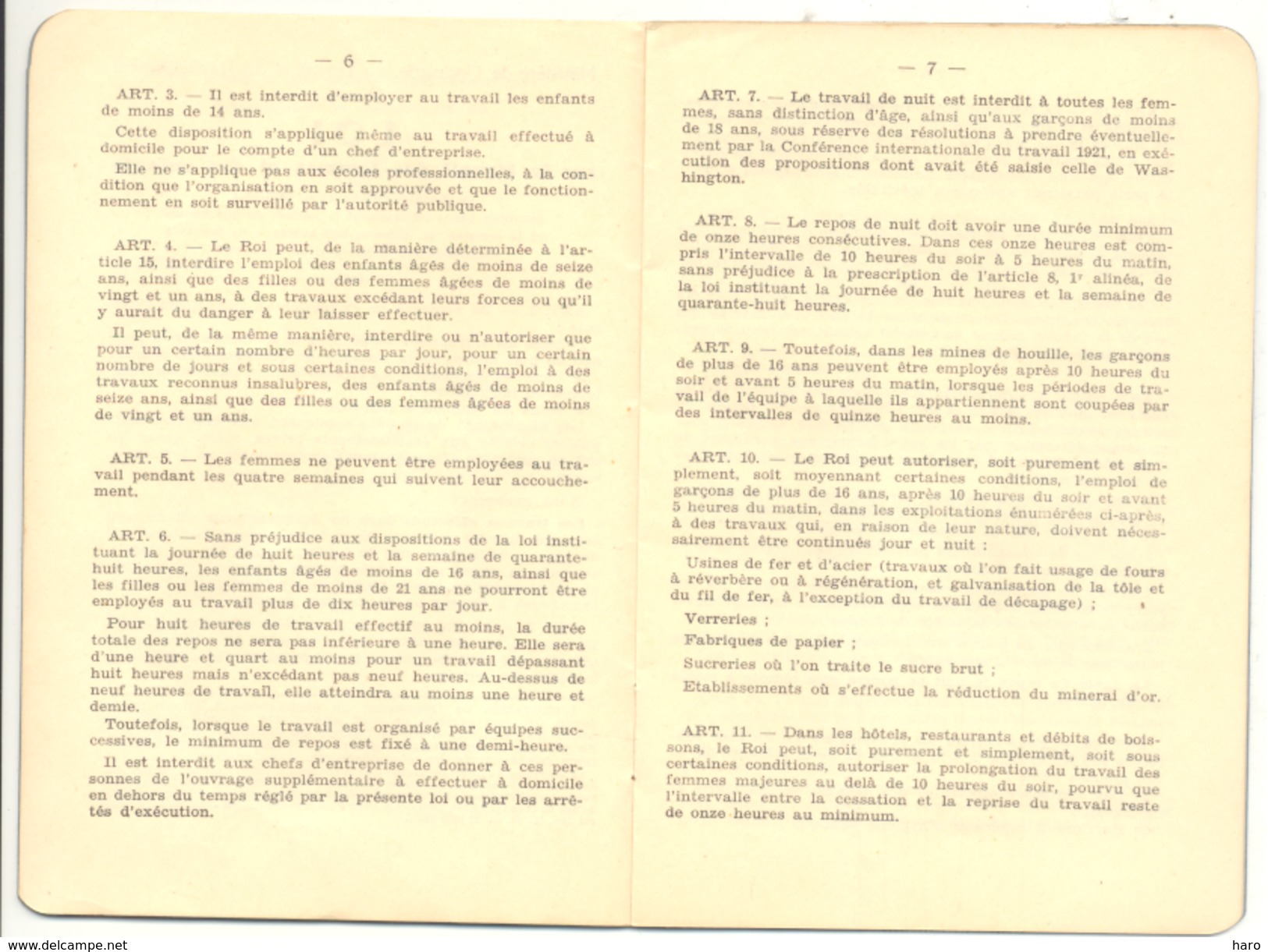 Livret Pour Filles " Loi Sur Le Travail Des Femmes Et Des Enfants " HEUSY ( Verviers ) 1938 (rl) - Wetten & Decreten