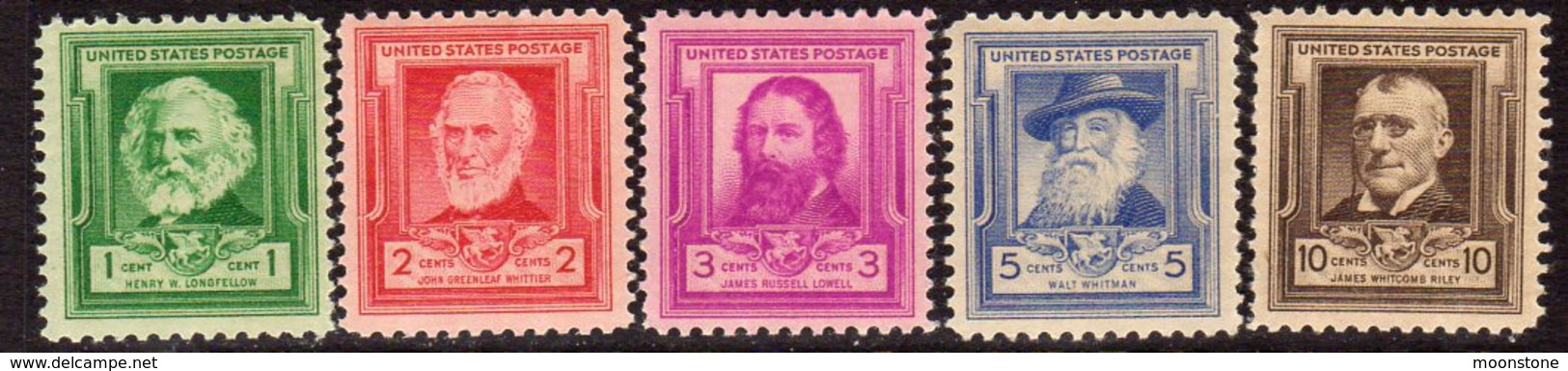 USA 1940 Famous Americans, Poets, Set Of 5, MNH (SG 861-5) - Ungebraucht