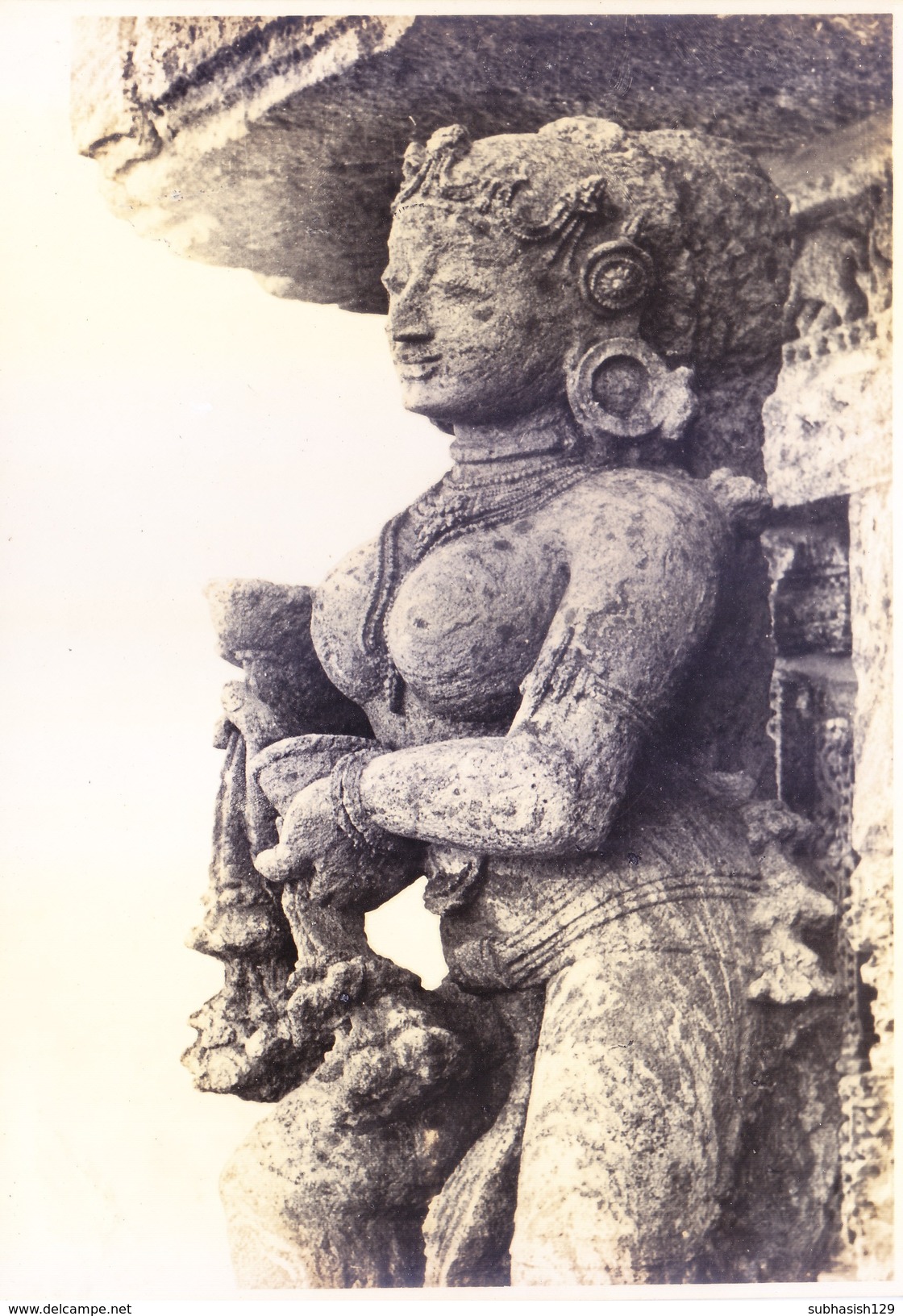INDIA, OLD BLACK & WHITE BIG, RARE SIZE ORIGINAL PHOTOGRAPH - INDIAN TRADITIONAL STONE SCULPTURE / ARCHITECTURE, NYMPH - Other & Unclassified