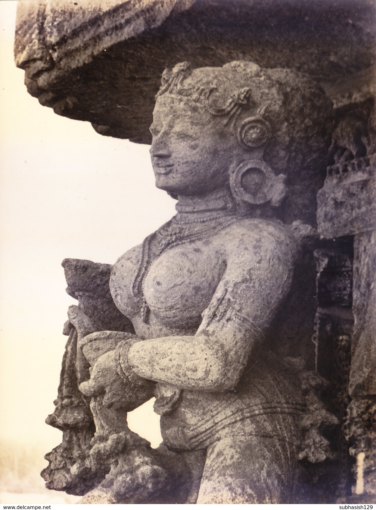 INDIA, OLD BLACK & WHITE BIG, RARE SIZE ORIGINAL PHOTOGRAPH - INDIAN TRADITIONAL STONE SCULPTURE / ARCHITECTURE, NYMPH - Other & Unclassified