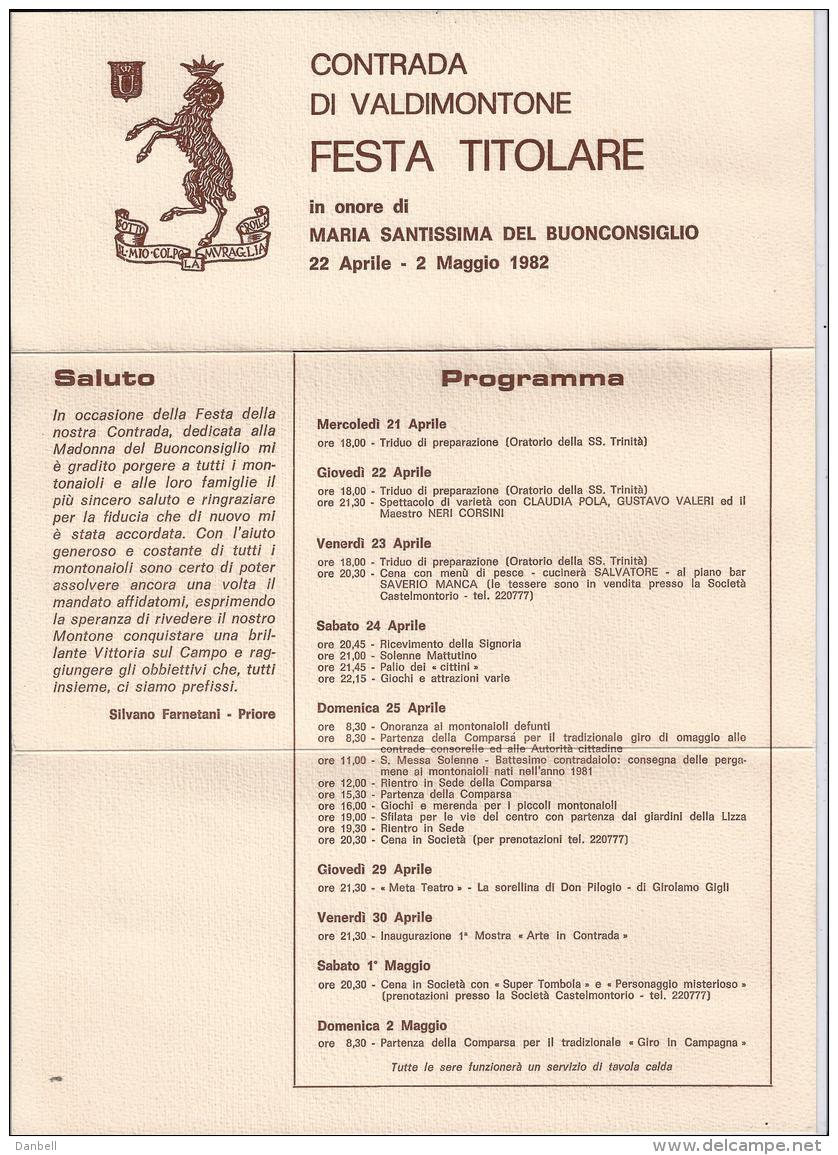 ITALIA15) 1982 Storia Postale Programma Della Festa TITOLARE Della CONTRADA DI VALDIMONTONE SIENA - Programmi