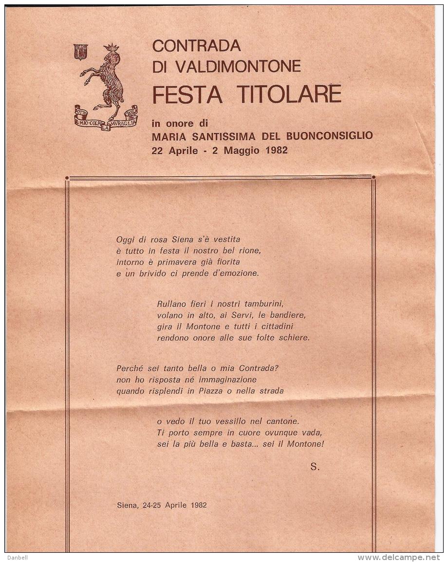 ITALIA15) 1982 Storia Postale Programma Della Festa TITOLARE Della CONTRADA DI VALDIMONTONE SIENA - Programmi