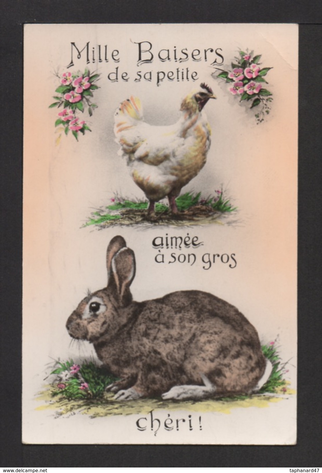 CPSM Pf . " Mille Baisers De Sa Petite Aimée à Son Gros Cheri ... ( Poule Et Lapin ) - Humour