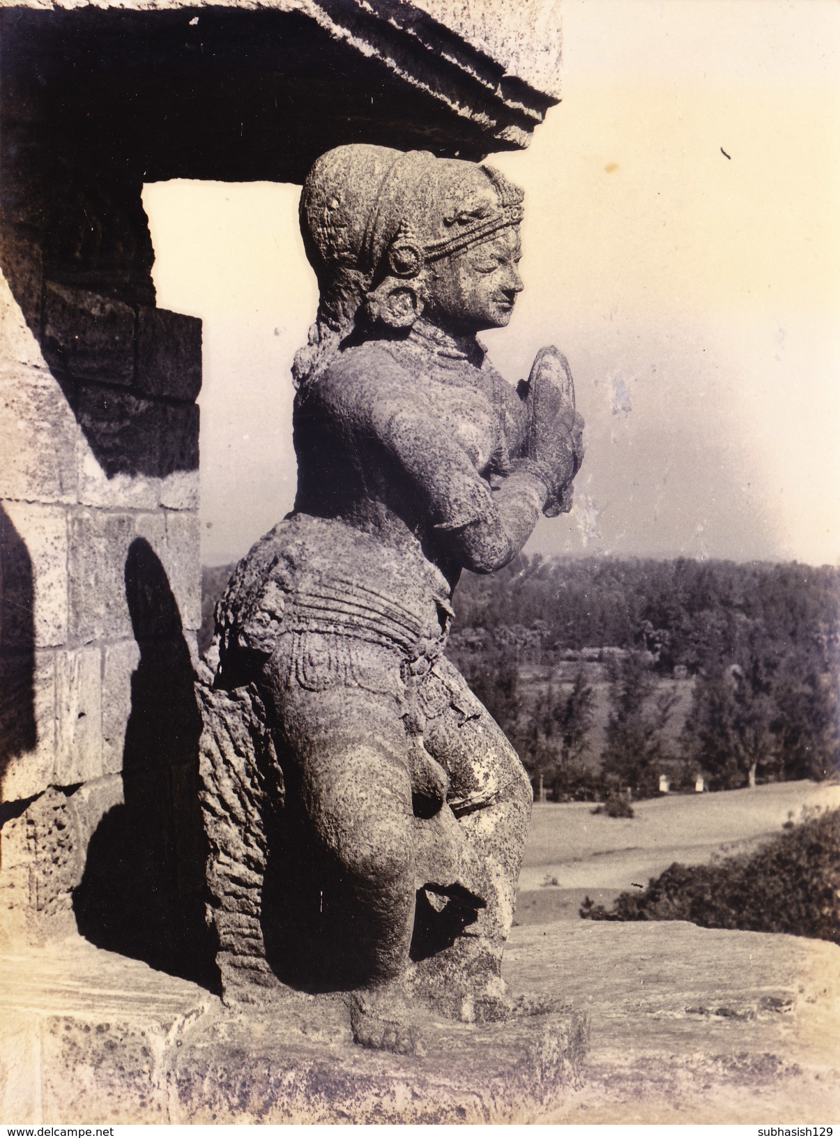 INDIA, OLD BLACK & WHITE BIG, RARE SIZE ORIGINAL PHOTOGRAPH - INDIAN TRADITIONAL STONE SCULPTURE / ARCHITECTURE, NYMPH - Other & Unclassified