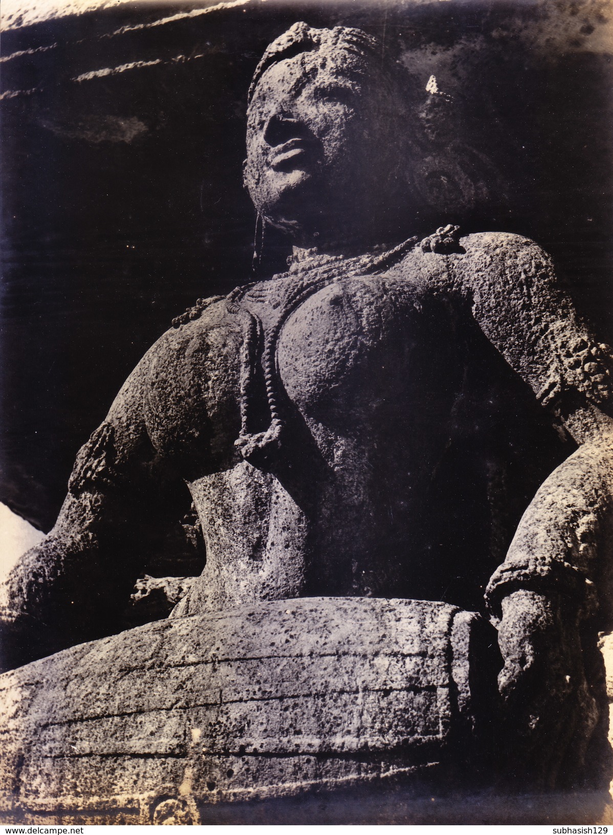 INDIA, OLD BLACK & WHITE BIG, RARE SIZE ORIGINAL PHOTOGRAPH - INDIAN TRADITIONAL STONE SCULPTURE / ARCHITECTURE, NYMPH - Other & Unclassified