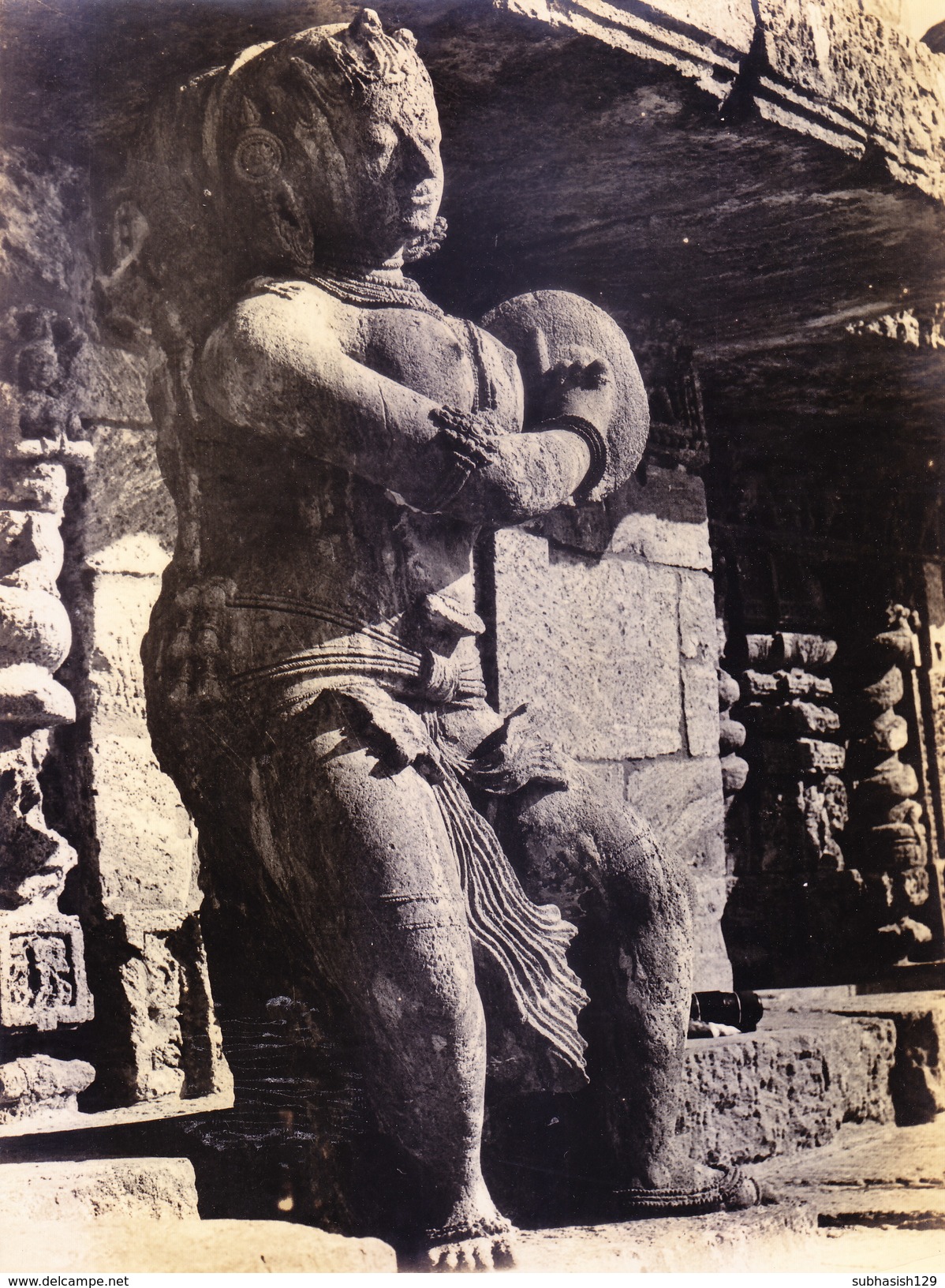 INDIA, OLD BLACK & WHITE BIG, RARE SIZE ORIGINAL PHOTOGRAPH - INDIAN TRADITIONAL STONE SCULPTURE / ARCHITECTURE, NYMPH - Other & Unclassified