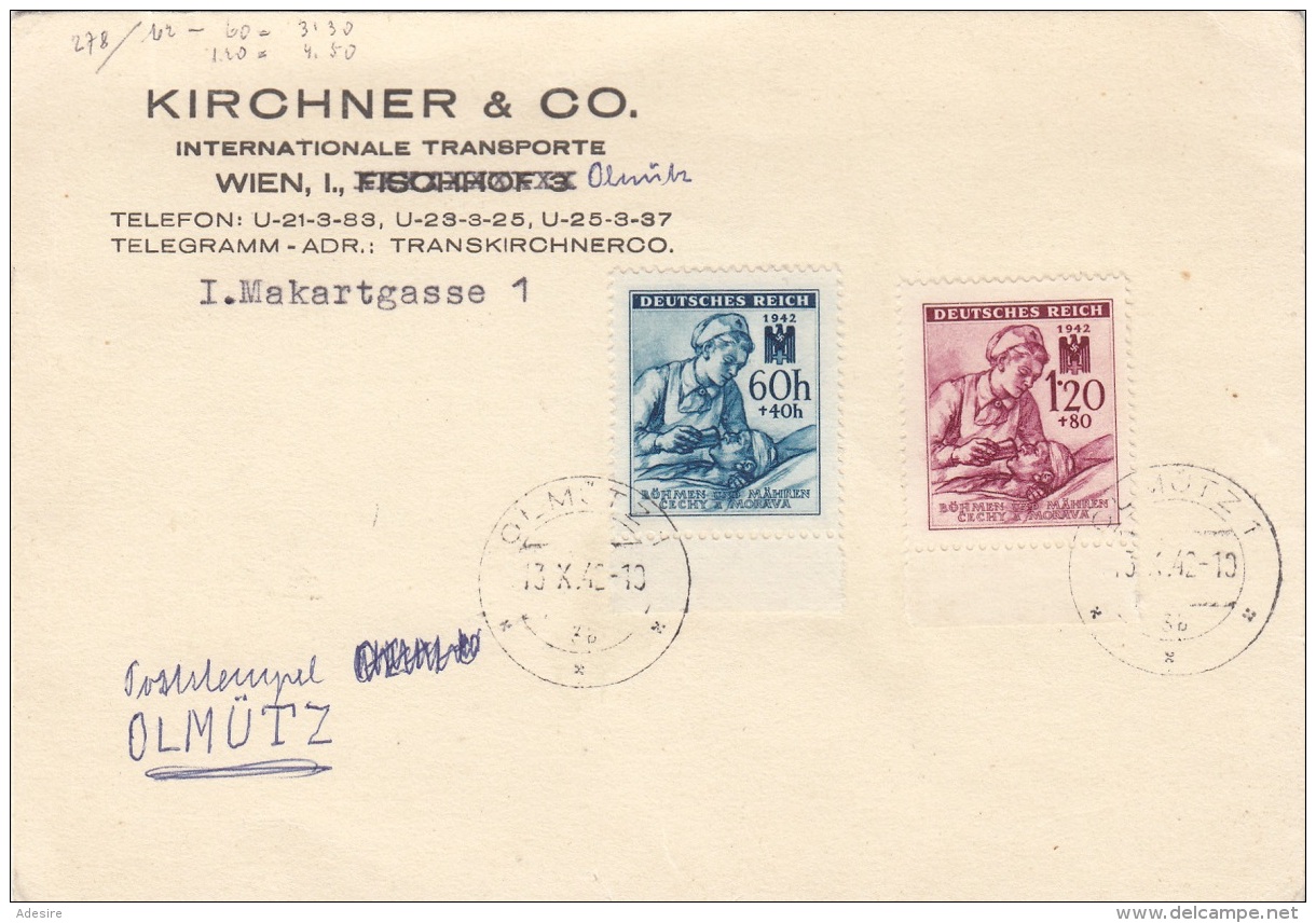 DEUTSCHES REICH 1942 - 2 Fach Frankierung (60+40 Und 1,20+80) Auf Karte, Gel.Wien - Ölmütz - Briefe U. Dokumente