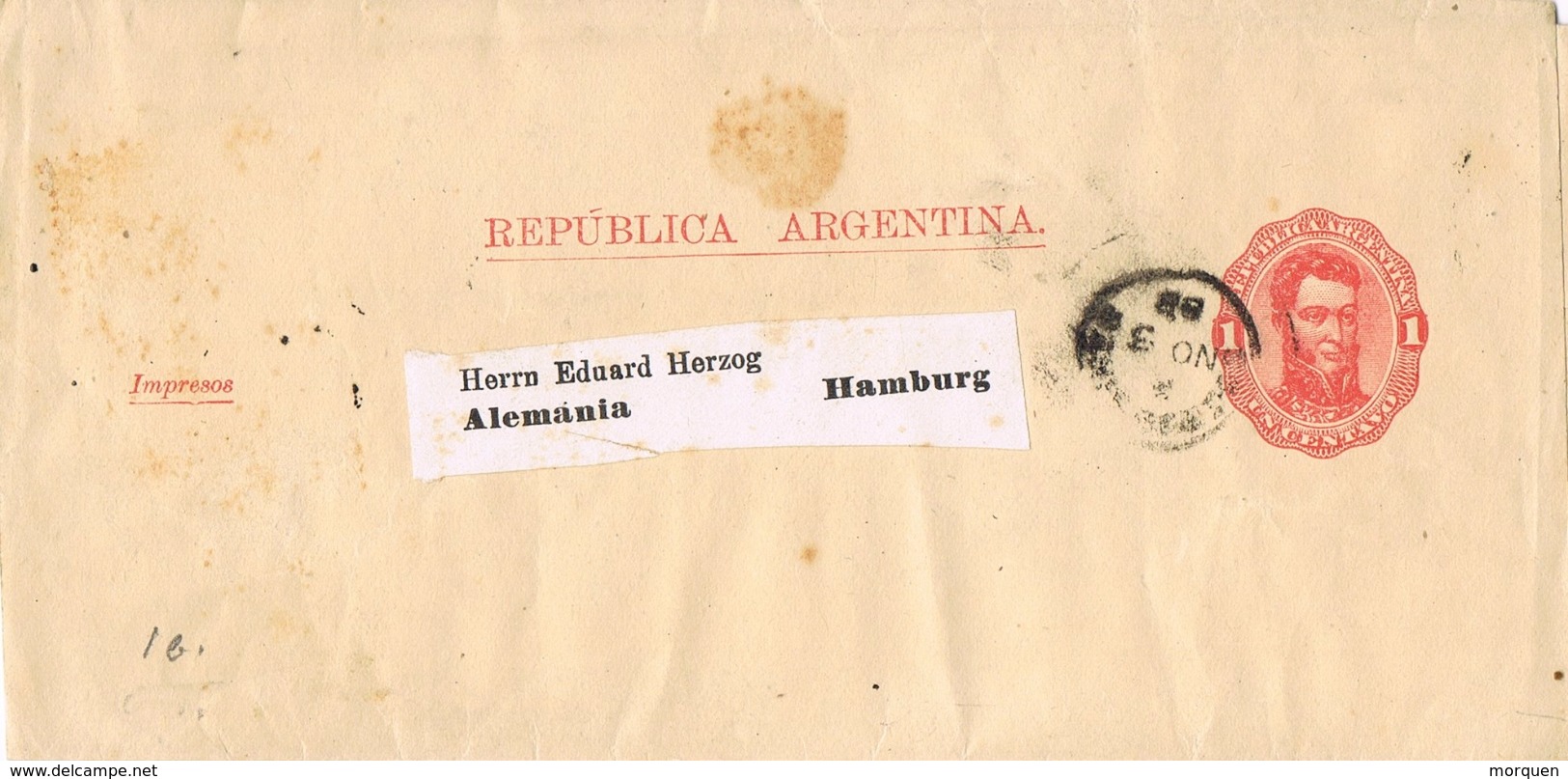 23661. Faja De Publicacion Entero Postal BUENOS AIRES (Argentina) 1888 A Alemania - Cartas & Documentos