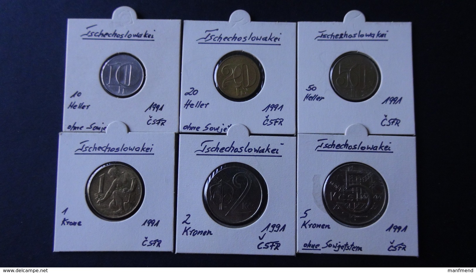 Czechoslovakia - 1991 - 10,20,50 Heller + 1,2,5 Kronen - KM 146,143,144,151,148,152 - XF - Look Scans - Tschechoslowakei