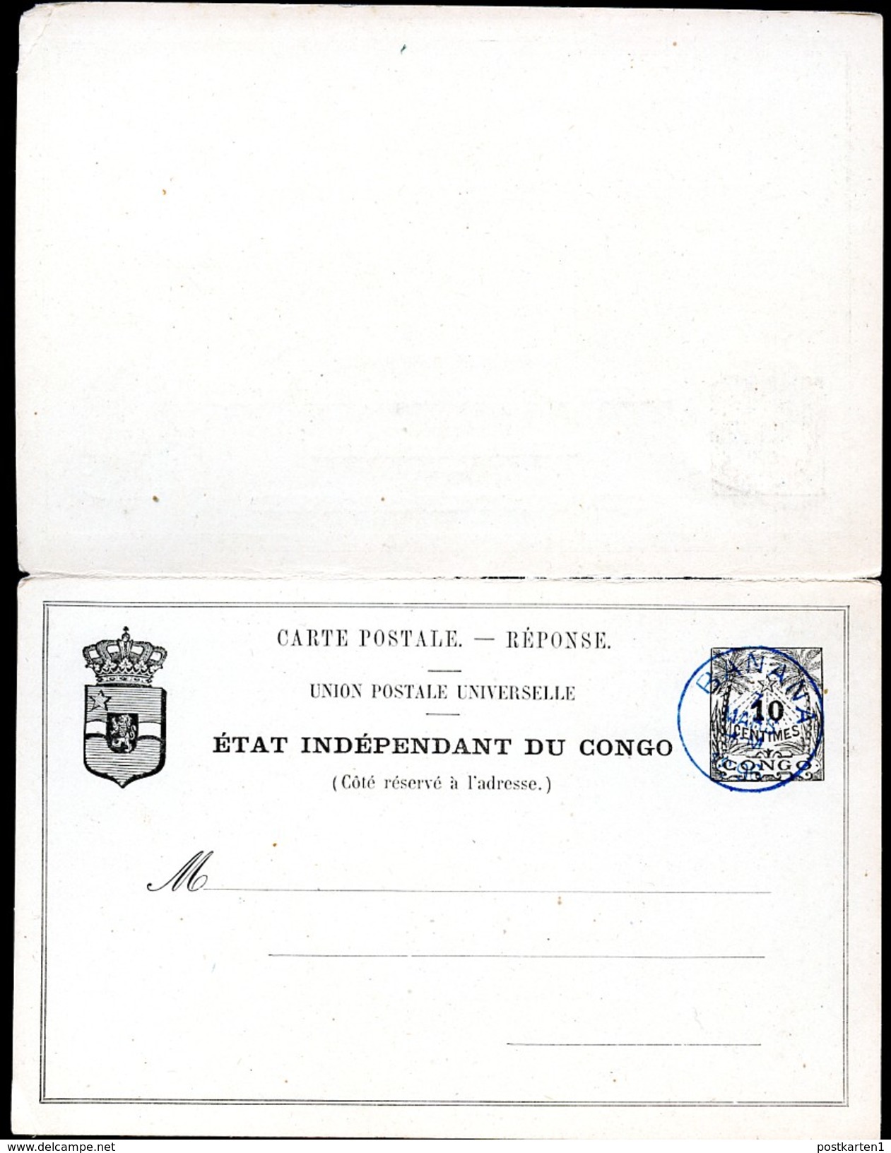 CONGO Postal Card With Reply #7  15+10 Cent. BANANA 1896 - Interi Postali