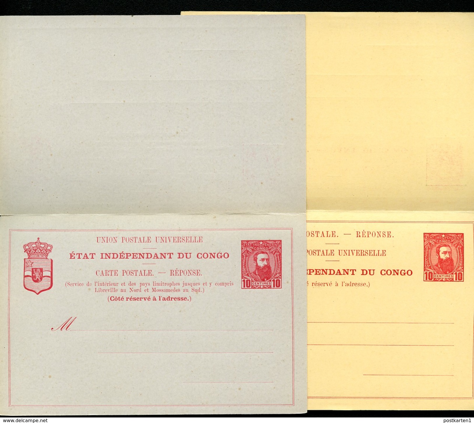 CONGO Postal Cards With Reply #14+15 COLOR ERROR Mint Xf 1892 - Interi Postali