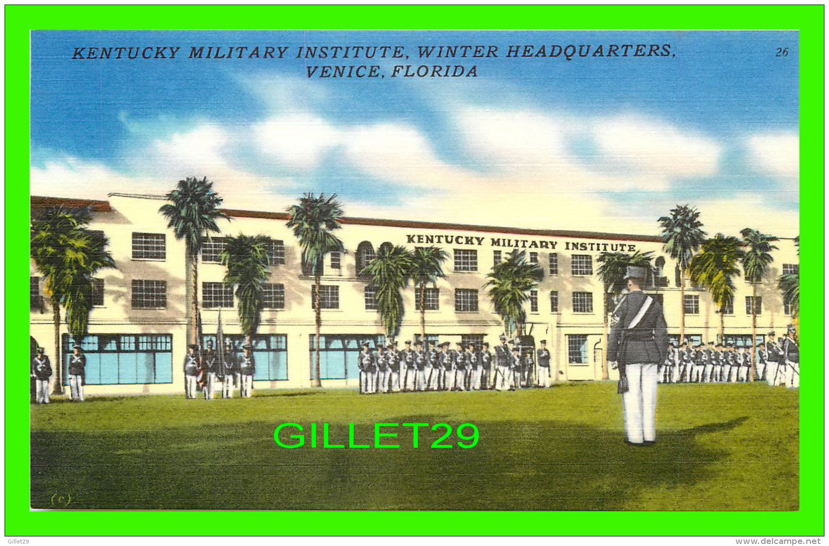 VENICE, FL - LENTUCKY MILITARY INSTITUTE WINTER HEADQUARTERS - ANIMATED - PUB. BY TROPICAL CARDS &amp; SOUVENIRS - - Venice