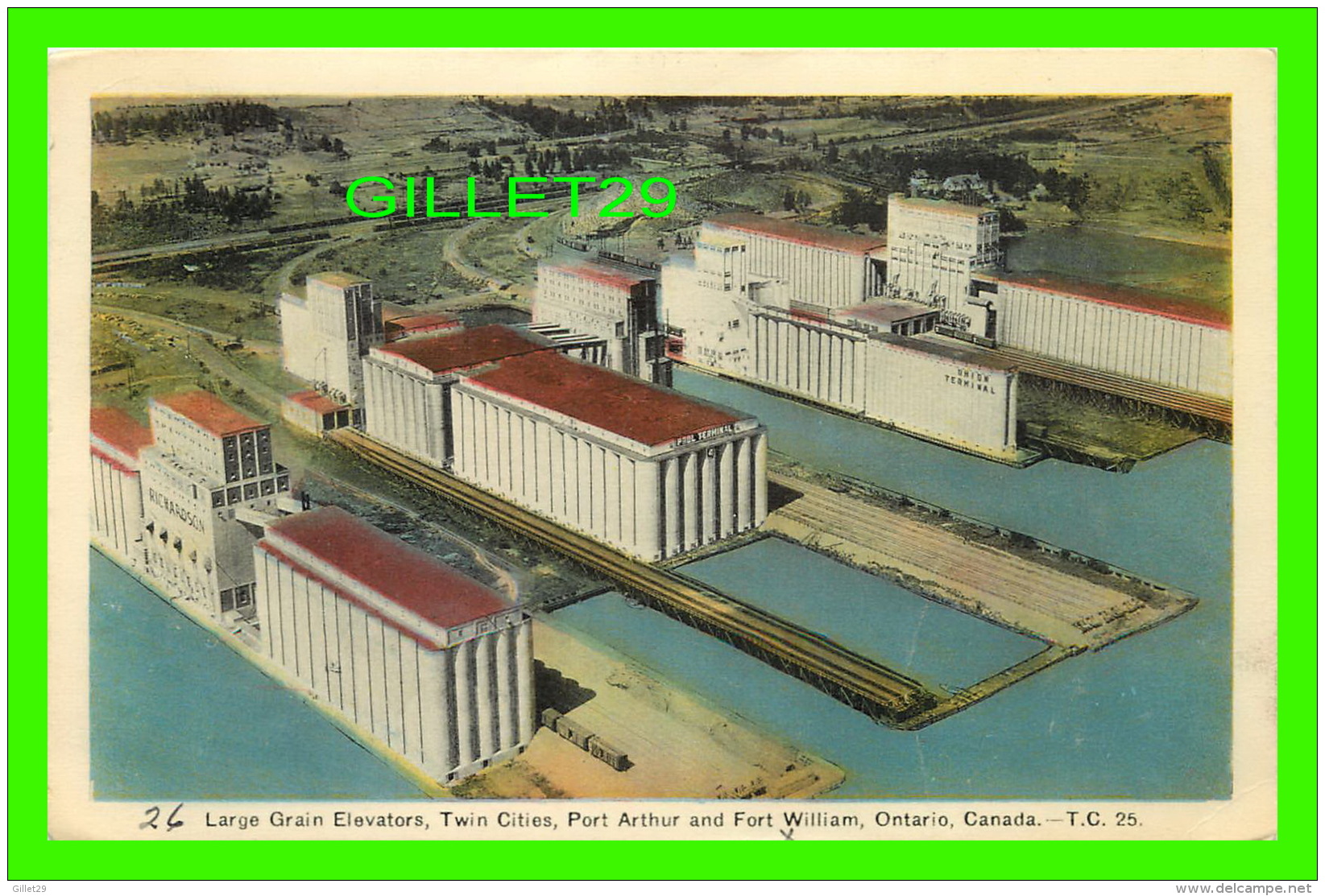 PORT ARTHUR, ONTARIO - LARGE GRAIN ELEVATORS, TWIN CITIE, PORT ARTHUR &amp; FORT WILLIAM - T. C. - TRAVEL IN 1940 - PECO - Port Arthur